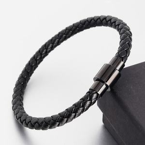 Classic Custom Wholesale Black <b>Bracelet</b> Stainless Steel Fashion <b>Bracelets</b> & Bangles <b>Leather</b> Braided <b>Bracelet</b> for <b>Men</b> Women - Product Image 1