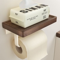 Support mural pratique en bois de noyer pour papier toilette, boîte à mouchoirs et support de téléphone pour salle de bain