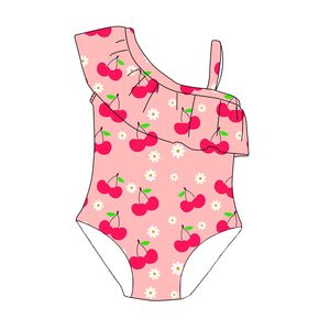 Combinaison de bain pour bébés filles, motif léopard, épaule asymétrique, avec fermeture à boutons-pression, rose, vente en gros - Product Image 3