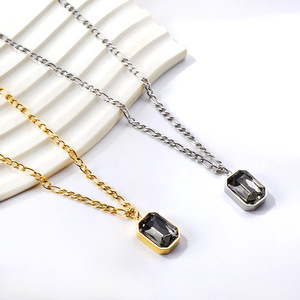 Collar de Moda con Colgante de Acero Inoxidable, Engaste Geométrico, Cristal de Colores, Joyería de Regalo, Cadena para Clavícula - Product Image 2