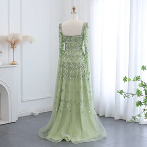 Jancember LSZ461 Belles robes de soirée à col carré avec manchon Cape - Product Image 5