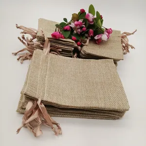 Cheap and portable custom drawstring burlap natural mini jute bag linen bag wholesale for jewelry jute gift pouch for wedding