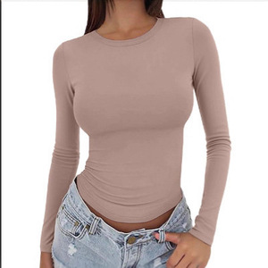 Nouveau T-shirt moulant pour femme, col mandarin, couleur unie, style européen et américain, avec traitement anti-plis, sans étiquettes, collection Printemps - Product Image 4