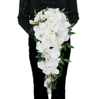 Bouquet de fleurs artificielles haut de gamme en soie blanche effet cascade pour décoration de mariée - Vente en gros