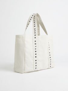 Grand logo personnalisé pour sac cabas en toile rose avec poignée en sangle brodée Sac à provisions surdimensionné avec motif de lettres - Product Image 2