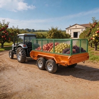 Remorque utilitaire à 2 essieux en acier robuste avec côtés grillagés, remorque de transport agricole verte, remorque pour bétail