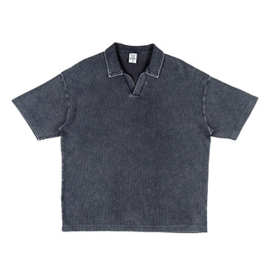 Polo gaufré coupe ample 235G pour <span class=keywords><strong>homme</strong></span>, style Old Money, délavé effet neige, col Skipper, vintage, décontracté - Product Image 4