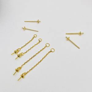 22569 Accessoires de perles DIY, support vide pour boucles d'oreilles en argent S925 avec perles rondes de 9-10 mm, détachable, or/argent, boucles d'oreilles DIY - Product Image 4