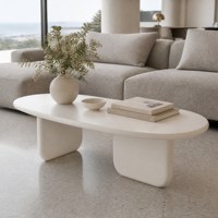Table basse ovale laquée mate style crème, moderne et minimaliste, en forme de pilule, en MDF, avec plateau central pour salon