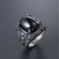 Bague pour homme en acier titane, version coréenne, avec pierre précieuse noire et rouge en forme de griffe de dragon, personnalité unique, imposante, accessoires de mode