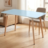 Table à manger rectangulaire blanche nordique simple, plateau lisse mat, pieds en bois massif, table de dîner pour restaurant, personnel, cantine