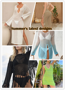 2025 túnica de verano para mujer nuevo diseño ahueca hacia fuera el Vestido de playa transpirable de punto de ganchillo Bikinis protectores para el sol ropa de playa