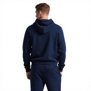 Survêtement à capuche bleu marine pour homme, 100 % coton, manches longues, couleur unie, décontracté, respirant, léger, avec cordon de serrage et poches latérales - Product Image 6