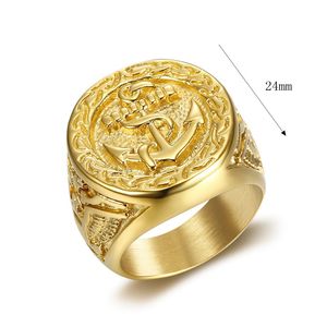 Men's Gold Plated Anchor <b>Ring</b> <b>Titanium</b> Steel Hip Hop Jewelry Gift - Product Image 5