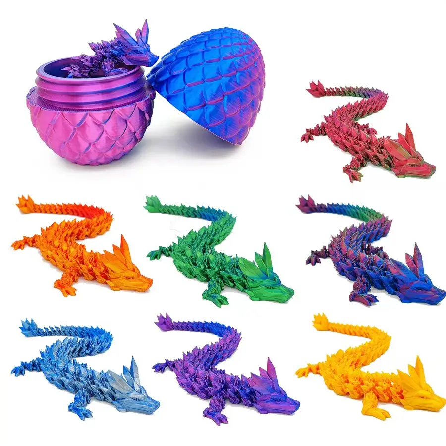 Novel And Funny Toys 3D Printed Gem Articulated Joints Rotatable Fidget Surprise Toy 3D Dragon Toy Mystery Dragon