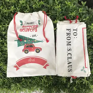 stock wholesale 50cm x 70cm Large Santa Sacks Cotton canvas Bags merry Christmas Drawstring gift Bag