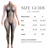 Combinaison Illusion Nude Entièrement Ornée de Strass, Effet Ombré Cristal, Sans Manches, Col Montant, Noir Champagne, Costume de Scène Gogo pour Danse