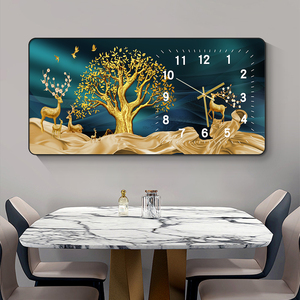 Phòng ăn hiện đại trang trí hươu vàng in vải pha lê sứ động vật sơn với khung hình treo tường nghệ thuật đồng hồ - Product Image 1