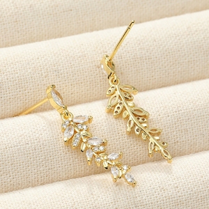 Versátiles pendientes de moda famosos de Internet con diseño de hoja de borla larga temperamento circón oreja de <span class=keywords><strong>trigo</strong></span> y nicho estilo versátil - Product Image 6