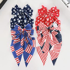 Pinza para el pelo con lazo grande y estampado de bandera americana, cinta larga flotante, pasador de resorte, accesorio para el pelo para mujer para el Día de la Independencia - Product Image 4