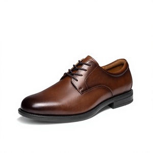 Men's Brown Leather Lace-up Dress <b>Shoes</b> Round Toe Formal Loafers Breathable Business Wedding Office Flats - Product Image 3