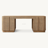 Bureau d'écriture long en chêne naturel de qualité supérieure, design moderne et minimaliste, coins arrondis, double piétement, bureau artisanal pour la maison, le bureau ou l'étude