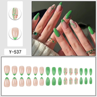 Faux ongles à presser en forme de canne à sucre de Noël, forme amande, avec French manucure verte, faits à la main, pour les fêtes d'hiver, fournisseur en gros
