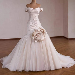Rsm261040 Elegante Vestido de Novia Sirena con Escote Corazón, Espalda con Cordones, Fruncido y Flores 3D Jancemebr - Product Image 2