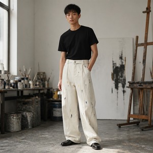 Pantalones de <span class=keywords><strong>Pintor</strong></span> Blancos Vintage para Hombre, Estilo Streetwear, con Salpicaduras de Pintura Coloridas, Pantalones de Carpintero con Doble Rodilla y Pierna Recta - Product Image 2