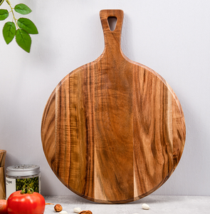 Plateau à pizza rond en bois d'acacia, planche à découper multifonctionnelle, plateau de service pour fromage, planche à découper en bois avec poignée - Product Image 5