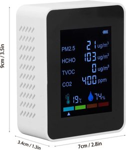 6-in-1 <strong>PM2.5</strong> HCHO TVOC CO2 Air Quality <strong>Detector</strong> with High-Precision <strong>Sensor</strong> &amp; Rechargeable Battery for Home Office - Product Image 6