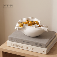 Mangkuk Buah Keramik Buatan Tangan Merlin Living, Piring Cokelat Dekorasi Rumah Modern Motif Bunga, Pabrik Keramik Chaozhou OEMODM