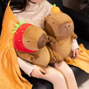 批发二合一可爱水豚卡通毛绒玩具pp棉填充网布午休毯棕色枕头填充动物玩具 - Product Image 6