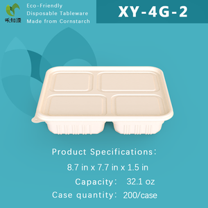 Dùng Một Lần Bao Bì Thực Phẩm <span class=keywords><strong>Container</strong></span> Hộp Đồ Ăn Nhẹ Tinh Bột Ngô 4 Ngăn Takeaway Bento Hộp Ăn Trưa Với Nắp - Product Image 4