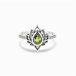 Anillo de Piedra Preciosa Peridoto con Diseño de Flor Bohemia para Mujer, Piedra de Nacimiento Natural de Agosto, Engaste de Cobre, Joyería de Regalo Q257 - Product Image 1