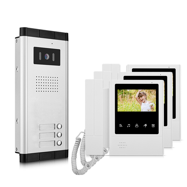3 Family 4.3 Inch Screen Touch Key Indoor Monitor Video Door Phone with IP 65 Waterproof Ring Doorbell Camera for Apartment