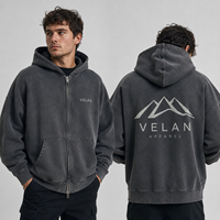 Sudadera con Capucha Oversize de 350g, 100% Algodón Tejido, Transpirable, con Cierre, Color Sólido, Estilo Urbano, Otoño, Lavado, con Logotipo Personalizado OEM, Unisex