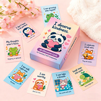 48 Cartes d'affirmation en papier pour la self-compassion et le bien-être mental, jeu de journalisation guidée, jeu de cartes de bureau avec animaux mignons