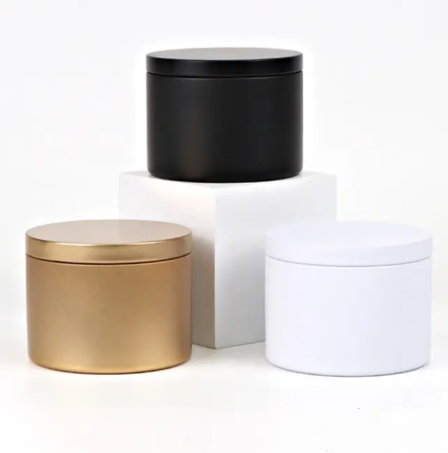 Wholesale custom color Christmas white rose gold pink gold silver matte black candle tin container for candle wax