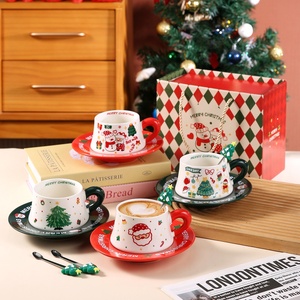 Juego de Taza y Platillo de Cerámica con Diseño Navideño de Dibujos Animados, Apto para Microondas, Resistente a Altas Temperaturas, Caja de Regalo para el Hogar - Product Image 1