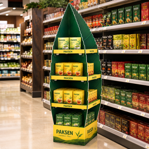 Tea Display Corrugated Paper Floor <b>Stand</b> Custom <b>Print</b> For Tea Packaging Supermarket Beverage Area - Product Image 1