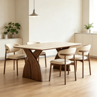 Ensemble table et chaises de salle à manger rectangulaire en marbre et bois massif, style nordique moderne, 4 à 6 places, design ferme.