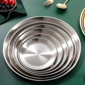 Plato de servir de acero inoxidable plateado, platos de cena redondos coreanos para restaurante, barbacoa, plato multiusos, bandeja de fruta de comida de <span class=keywords><strong>Metal</strong></span> - Product Image 1