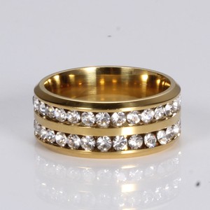 Stainless Steel Ring 8mm Two <b>Rows</b> Diamonds Channel Setting Unisex Fashion Jewelry <b>Gift</b> - Product Image 4