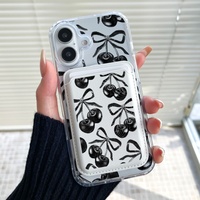 Elegante Tarjetero Magnético de Cuero PU Color Cereza Negro para Samsung iPhone, Funda Universal para Teléfono con Ranuras para Tarjetas