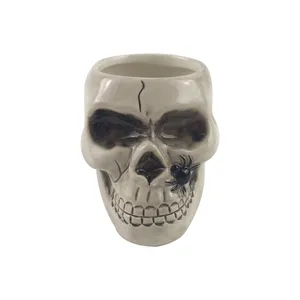 Personalizado divertido cráneo mesa de cerámica pluma lápiz titular para escritorio