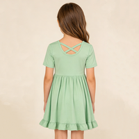 Robe d'été à manches courtes en bambou imprimé uni pour bébés et petites filles, tenue pour enfants, fabrication sur mesure Baifei ODM