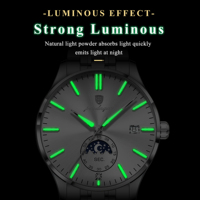Montre homme Poedagar 854, montre de luxe en acier inoxydable, phase lunaire, montre-bracelet, calendrier, étanche, montre de business pour homme