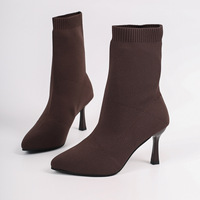 Bottes chaussettes montantes décontractées pour femme, style Hong, en tissu Stelliac tricoté volanté, nouvelle collection automne-hiver