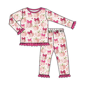 GLP3346 Conjunto de Ropa Infantil para Niña, Diseño de Calabaza con Lazos Rosas, Estilo Otoñal, Venta al Por Mayor, Manga Larga - Product Image 2